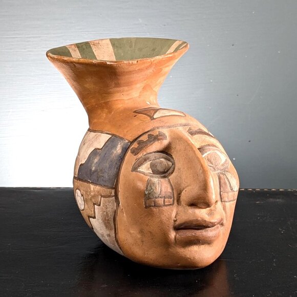 Oscar Mendoza JuJuy Pottery head Vase, Handmade Realistic Face Effigy Vessel - Picture 1 of 16